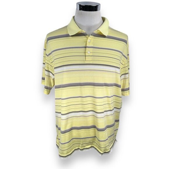 Nike Tiger Woods Polo Shirt Men’s XL Yellow Striped Cotton Short Sleeve Golf - Picture 1 of 10